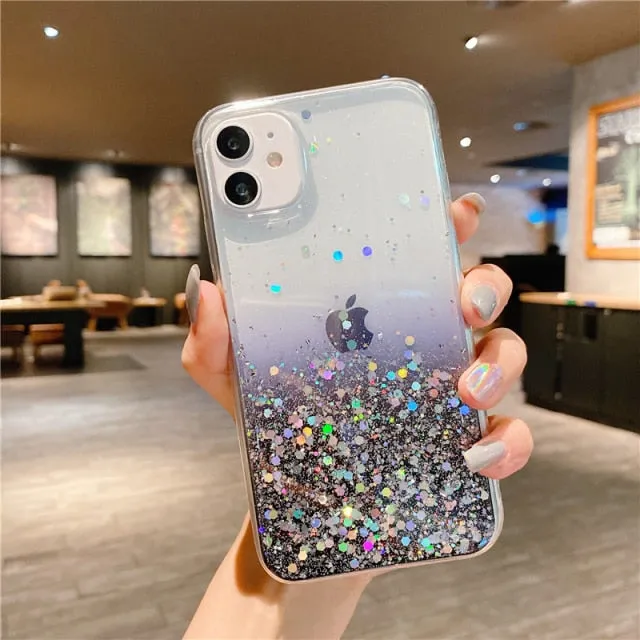 Clear Glitter Phone Case iPhone 13 12 Pro 11 Pro Max XS Max XR X 12Mini SE 2020 Cute Gradient Rainbow Sequins Cover