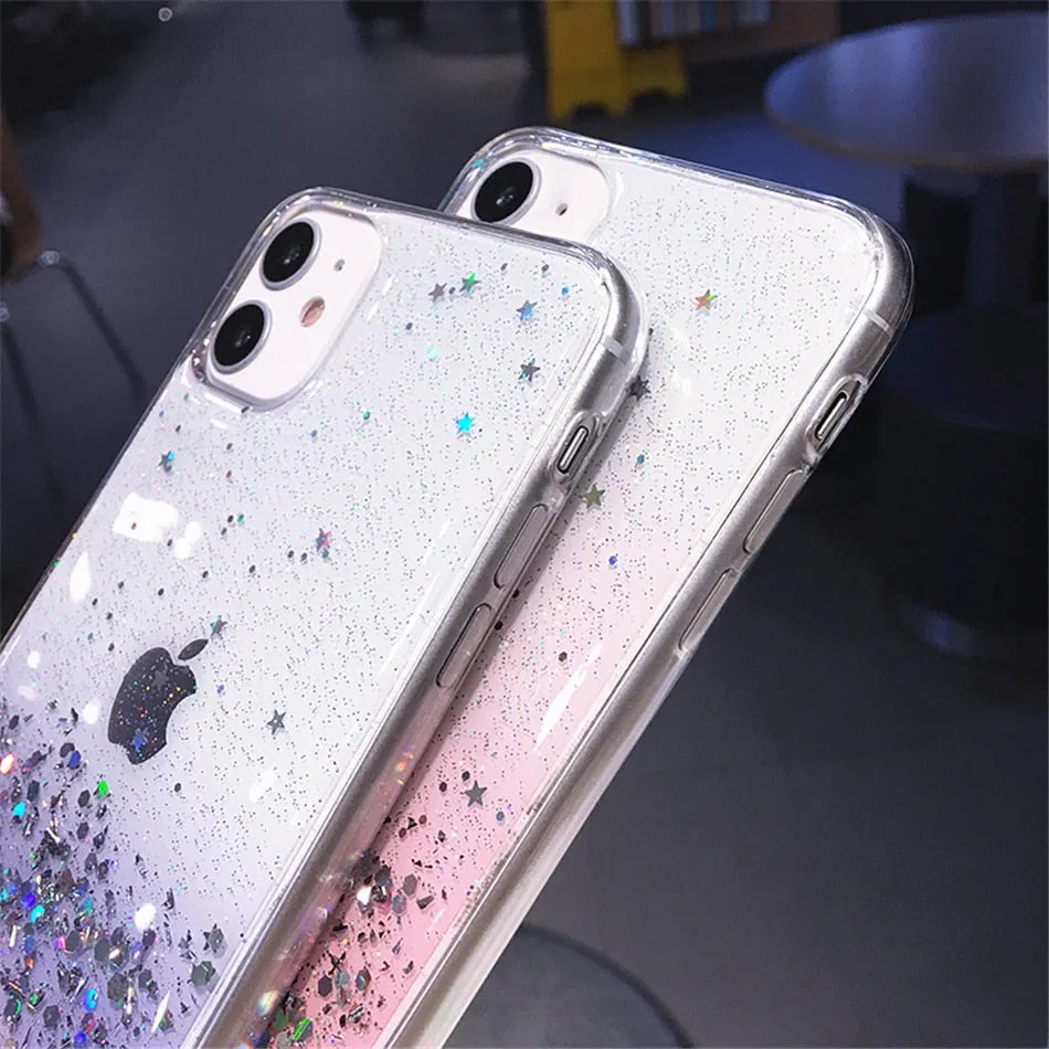 Clear Glitter Phone Case iPhone 13 12 Pro 11 Pro Max XS Max XR X 12Mini SE 2020 Cute Gradient Rainbow Sequins Cover