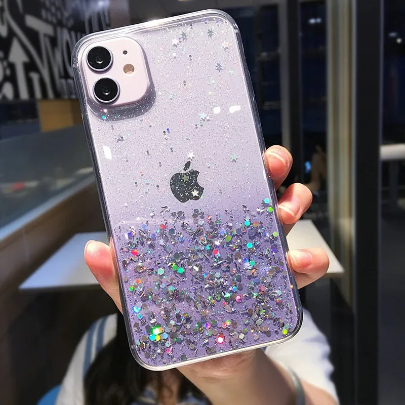 Clear Glitter Phone Case iPhone 13 12 Pro 11 Pro Max XS Max XR X 12Mini SE 2020 Cute Gradient Rainbow Sequins Cover