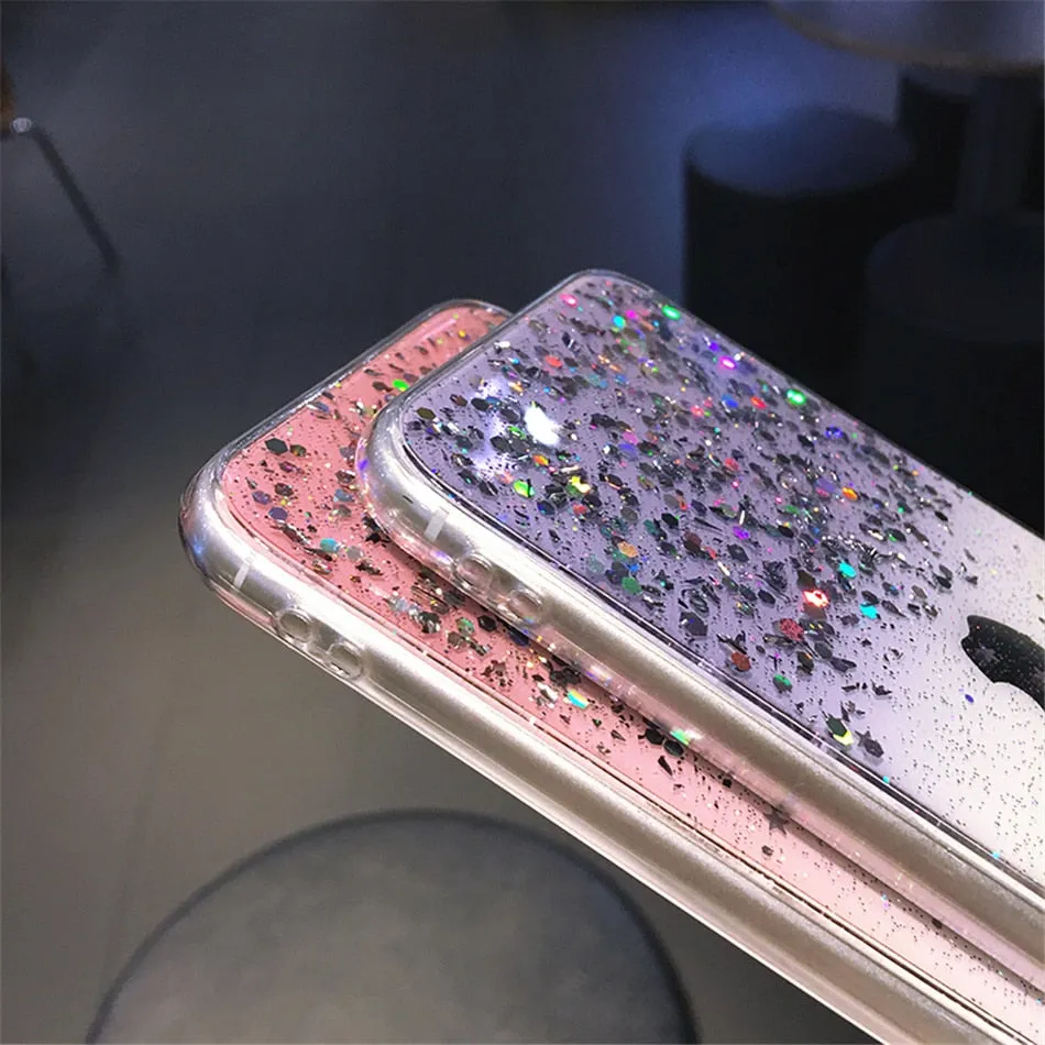 Clear Glitter Phone Case iPhone 13 12 Pro 11 Pro Max XS Max XR X 12Mini SE 2020 Cute Gradient Rainbow Sequins Cover