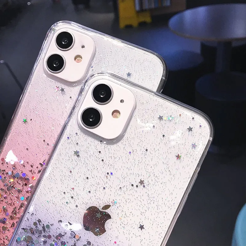 Clear Glitter Phone Case iPhone 13 12 Pro 11 Pro Max XS Max XR X 12Mini SE 2020 Cute Gradient Rainbow Sequins Cover