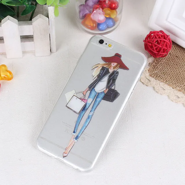 Clear Mobile Phone Case For iphone 4 4s 5 5s 5se 6 6s 7 Case Capa Fashion Shopping Casual Girls Pattern White Coque Shells Funda