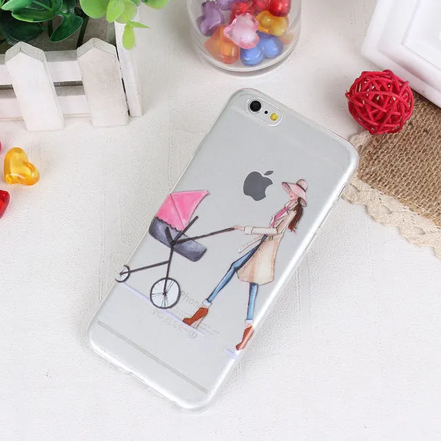 Clear Mobile Phone Case For iphone 4 4s 5 5s 5se 6 6s 7 Case Capa Fashion Shopping Casual Girls Pattern White Coque Shells Funda