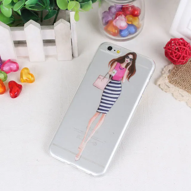 Clear Mobile Phone Case For iphone 4 4s 5 5s 5se 6 6s 7 Case Capa Fashion Shopping Casual Girls Pattern White Coque Shells Funda