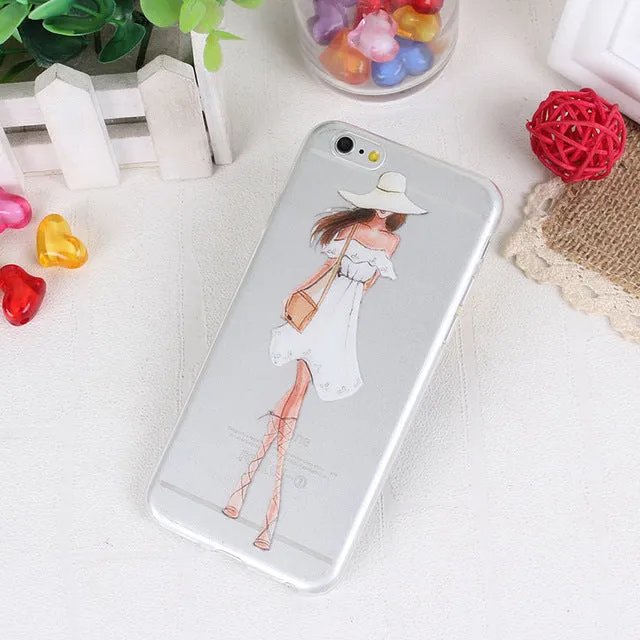 Clear Mobile Phone Case For iphone 4 4s 5 5s 5se 6 6s 7 Case Capa Fashion Shopping Casual Girls Pattern White Coque Shells Funda