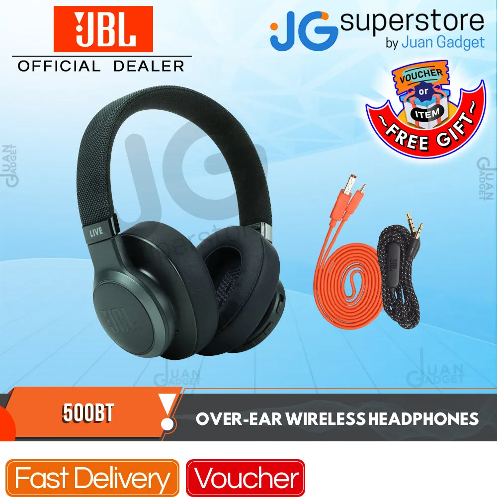 [CLEARANCE] JBL LIVE 500BT Wireless Over-Ear Bluetooth Headphones Foldable 30h Playtime with Mic Ambient Aware TalkThru Wired Mode Multipoint Support