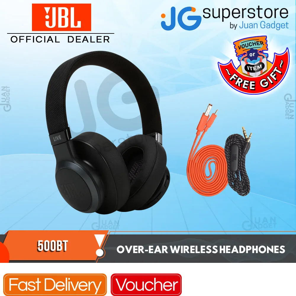 [CLEARANCE] JBL LIVE 500BT Wireless Over-Ear Bluetooth Headphones Foldable 30h Playtime with Mic Ambient Aware TalkThru Wired Mode Multipoint Support