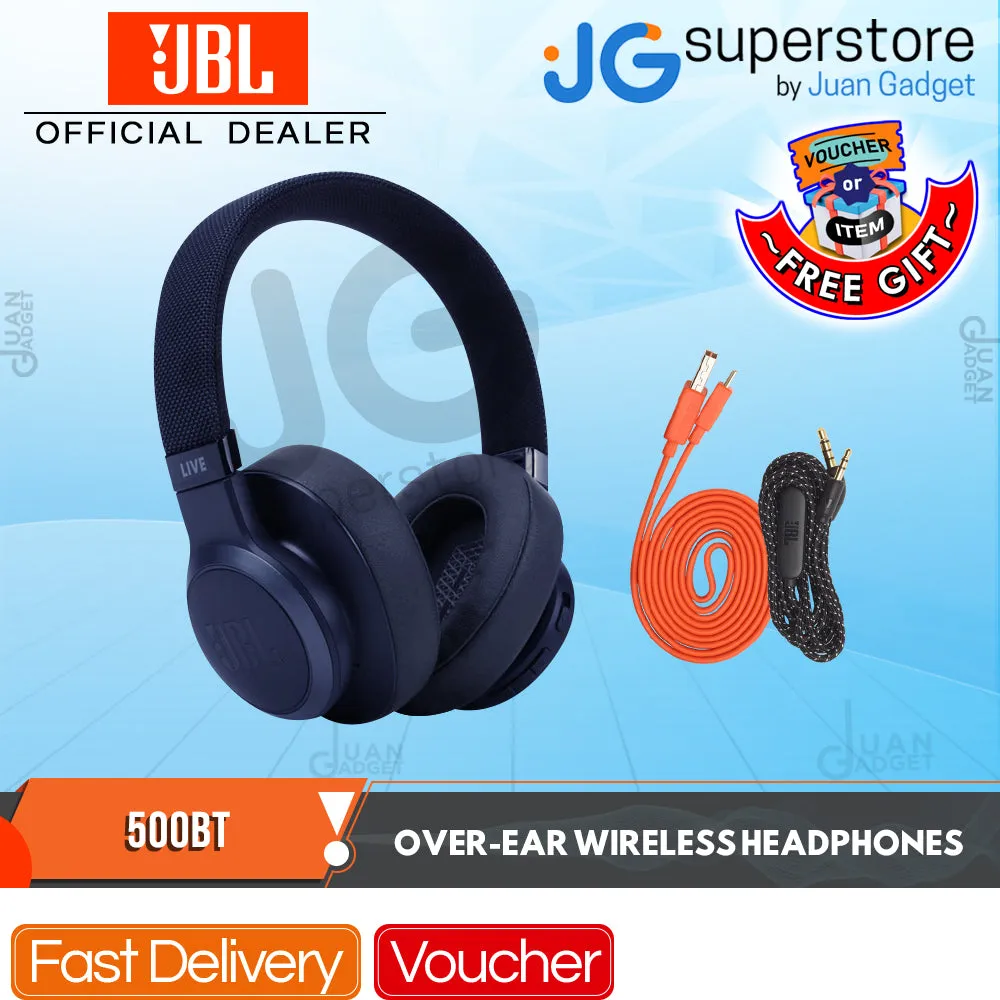 [CLEARANCE] JBL LIVE 500BT Wireless Over-Ear Bluetooth Headphones Foldable 30h Playtime with Mic Ambient Aware TalkThru Wired Mode Multipoint Support