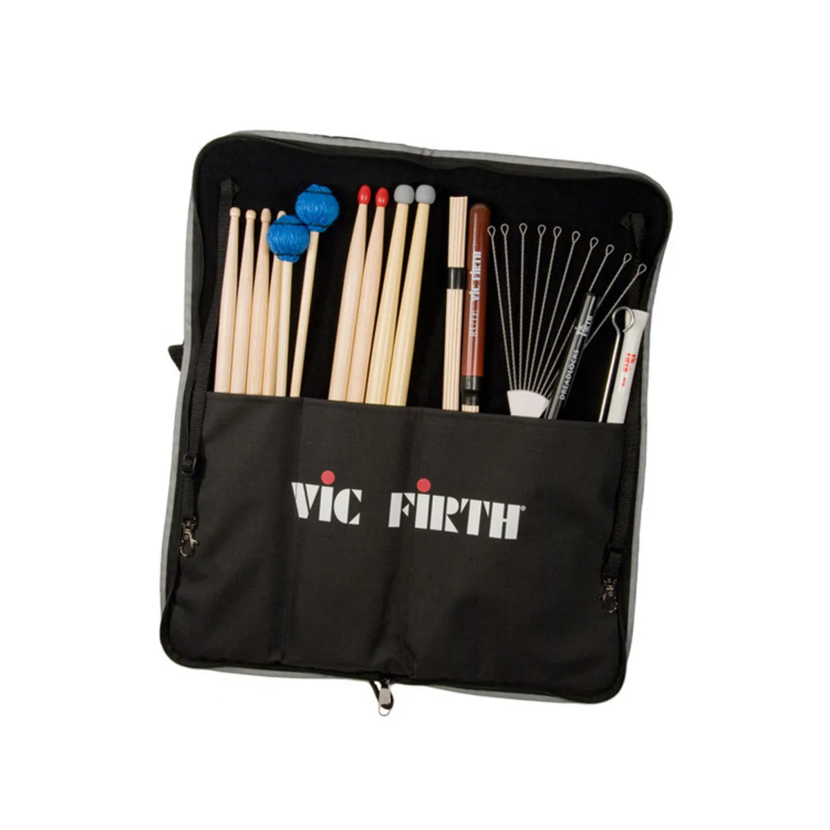 [CLEARANCE] Vic Firth Basic Stick Bag Nylon Carrying Case for Drumsticks, Drum Brushes, and Percussion Mallets (Holds 12 Pairs of Sticks plus 2 Extra Accessory Pockets)