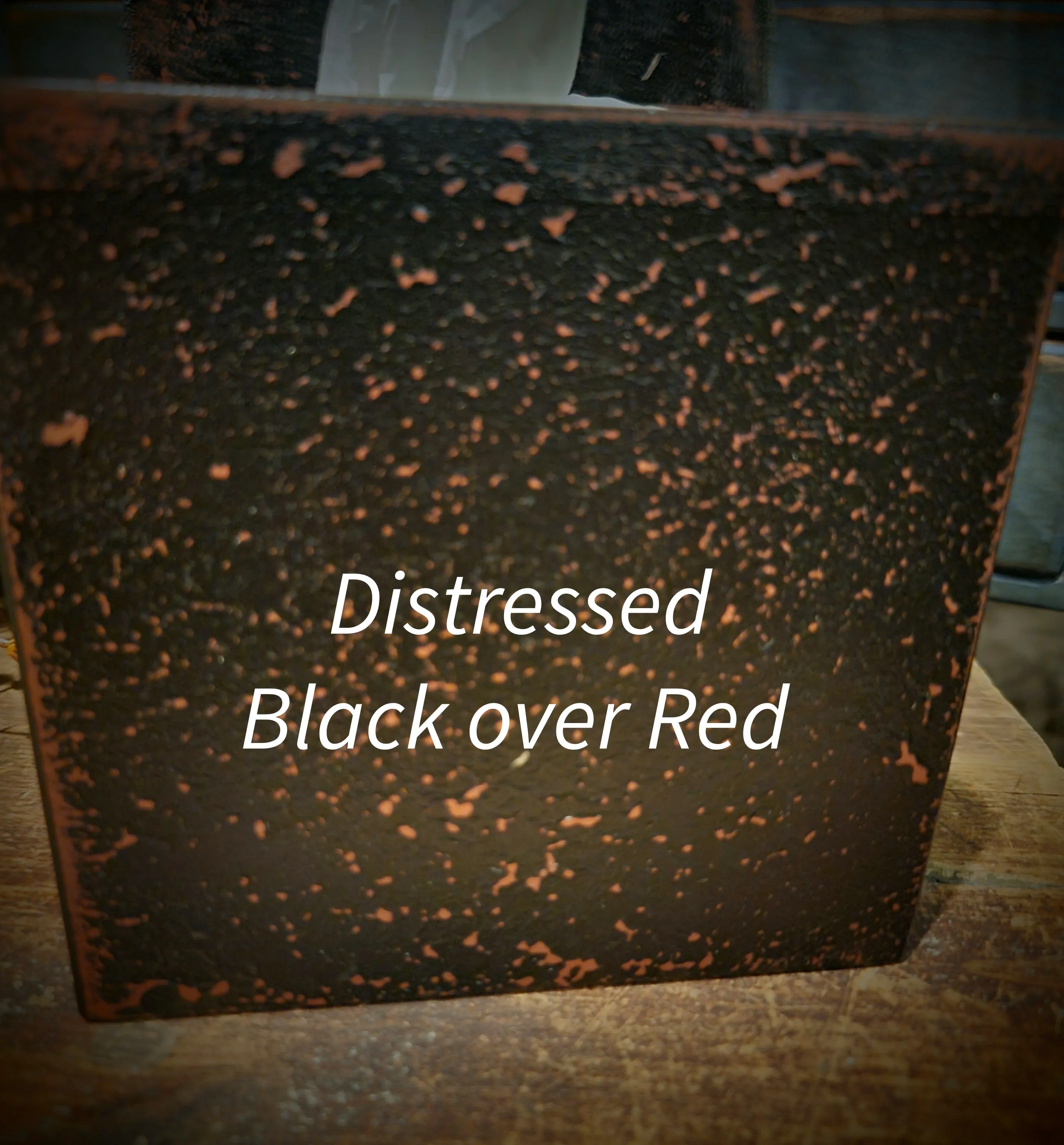 #CT-TBB  Primitive Wood Tissue Box - Distressed Black over Red