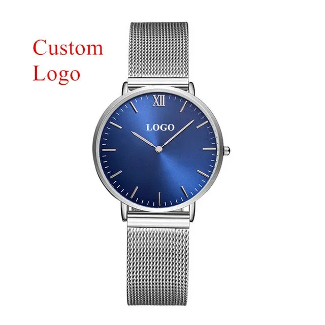 Customise Your Logo Classic Watches Women Rose Gold Stainless Steel Mesh Ladies Wrist Watches