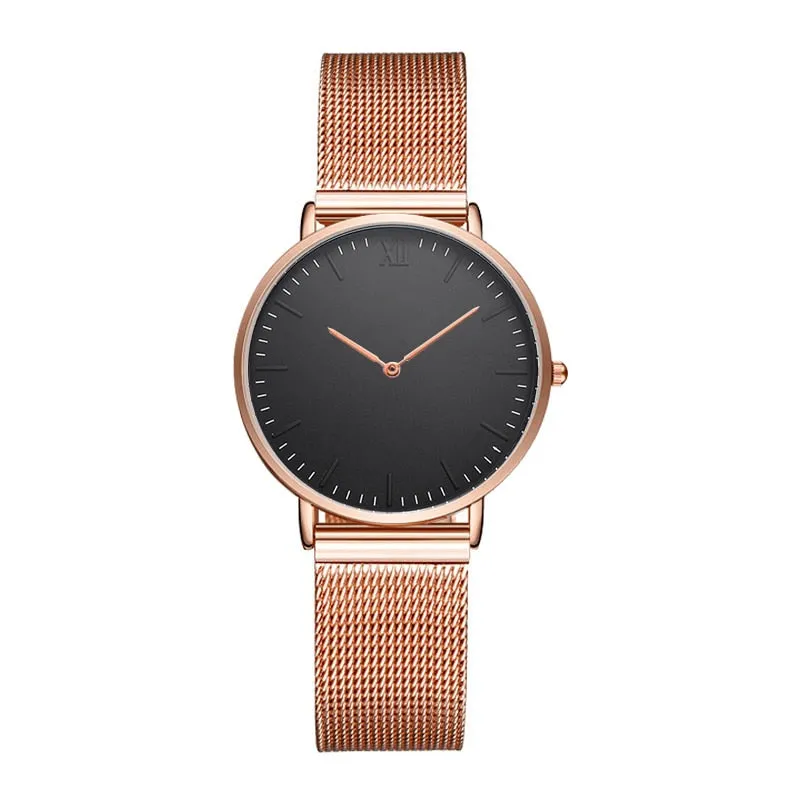 Customise Your Logo Classic Watches Women Rose Gold Stainless Steel Mesh Ladies Wrist Watches