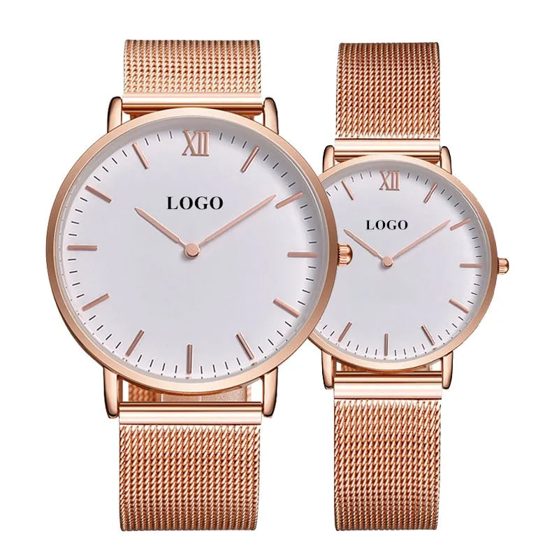 Customise Your Logo Classic Watches Women Rose Gold Stainless Steel Mesh Ladies Wrist Watches