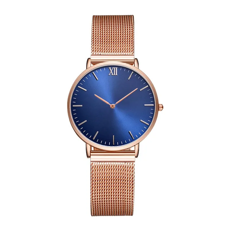 Customise Your Logo Classic Watches Women Rose Gold Stainless Steel Mesh Ladies Wrist Watches