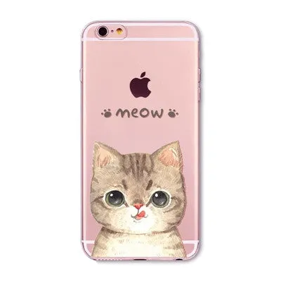 Cute Cats Phone Cases For iphone 6 6S 7 7PLUS 5 5S SE 6PLUS 6SPlus Funny Cat Animals Clear TPU Cover Coque For iphone 6 Case