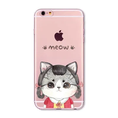 Cute Cats Phone Cases For iphone 6 6S 7 7PLUS 5 5S SE 6PLUS 6SPlus Funny Cat Animals Clear TPU Cover Coque For iphone 6 Case