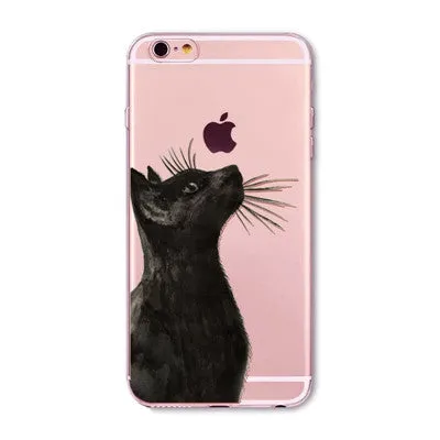 Cute Cats Phone Cases For iphone 6 6S 7 7PLUS 5 5S SE 6PLUS 6SPlus Funny Cat Animals Clear TPU Cover Coque For iphone 6 Case