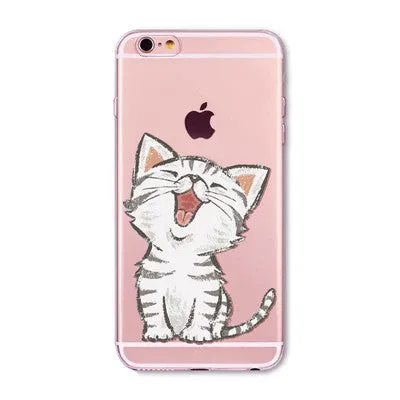 Cute Cats Phone Cases For iphone 6 6S 7 7PLUS 5 5S SE 6PLUS 6SPlus Funny Cat Animals Clear TPU Cover Coque For iphone 6 Case