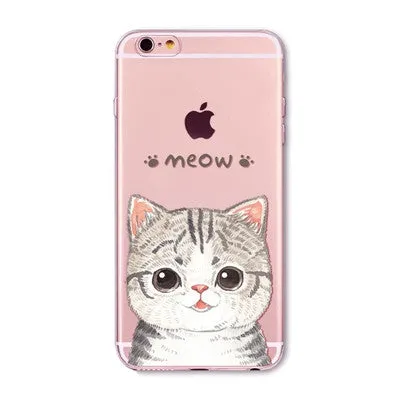 Cute Cats Phone Cases For iphone 6 6S 7 7PLUS 5 5S SE 6PLUS 6SPlus Funny Cat Animals Clear TPU Cover Coque For iphone 6 Case