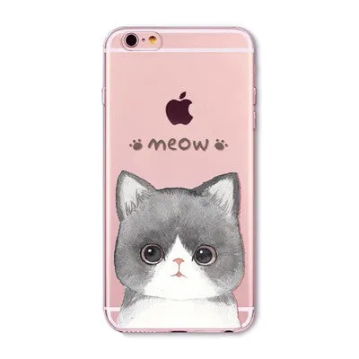 Cute Cats Phone Cases For iphone 6 6S 7 7PLUS 5 5S SE 6PLUS 6SPlus Funny Cat Animals Clear TPU Cover Coque For iphone 6 Case