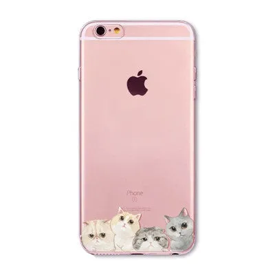 Cute Cats Phone Cases For iphone 6 6S 7 7PLUS 5 5S SE 6PLUS 6SPlus Funny Cat Animals Clear TPU Cover Coque For iphone 6 Case