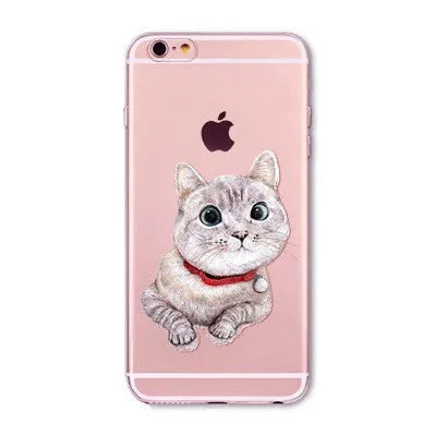 Cute Cats Phone Cases For iphone 6 6S 7 7PLUS 5 5S SE 6PLUS 6SPlus Funny Cat Animals Clear TPU Cover Coque For iphone 6 Case