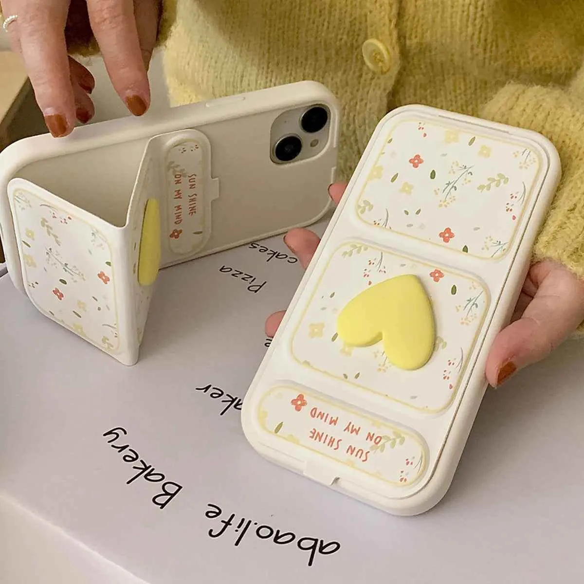 Cute Phone Cases - 3D Hearts & Flower Folding Leather Covers for iPhone 12-15 Pro Max - TSP379