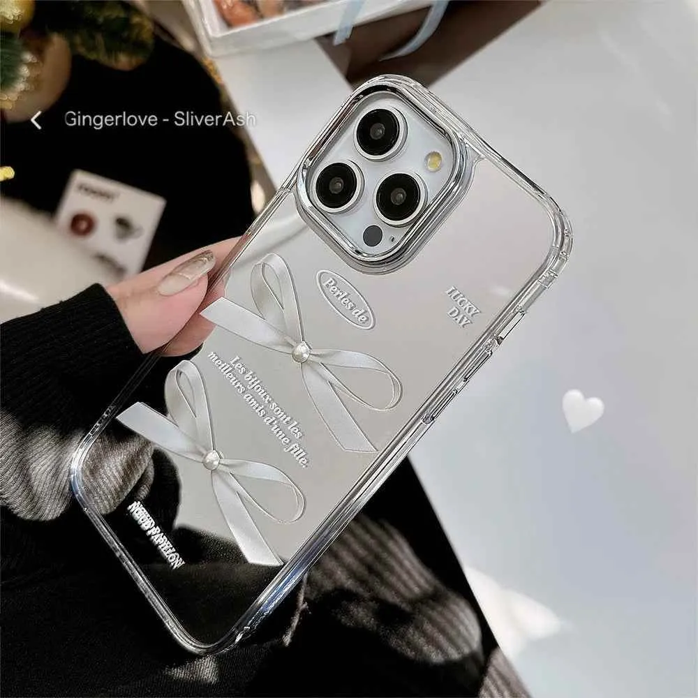 Cute Phone Cases for iPhone 11, 12, 13, 14, and 15 - Pearl Bowknot Makeup Mirror Back Cover - TSP471