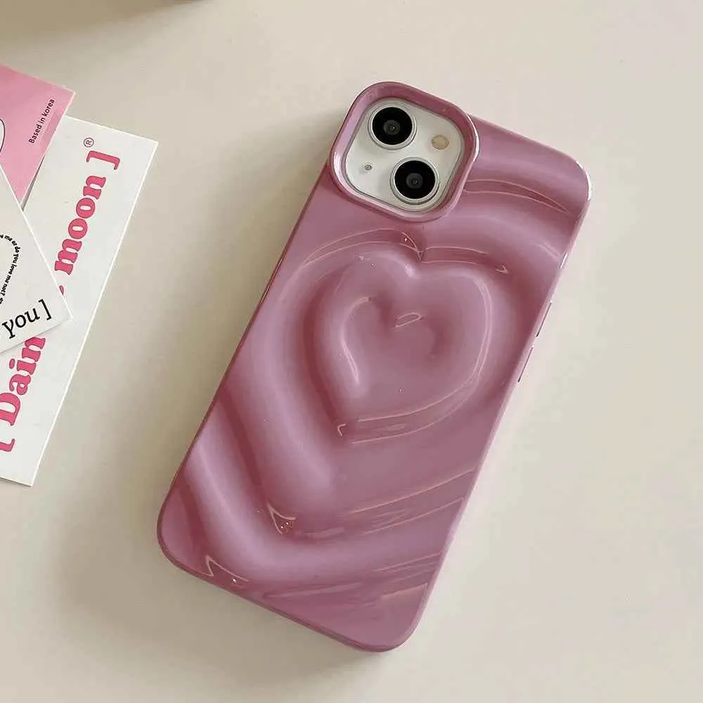 Cute Phone Cases For iPhone 13 14 11 12 Pro Max - 3D Pleated Water Ripple Heart