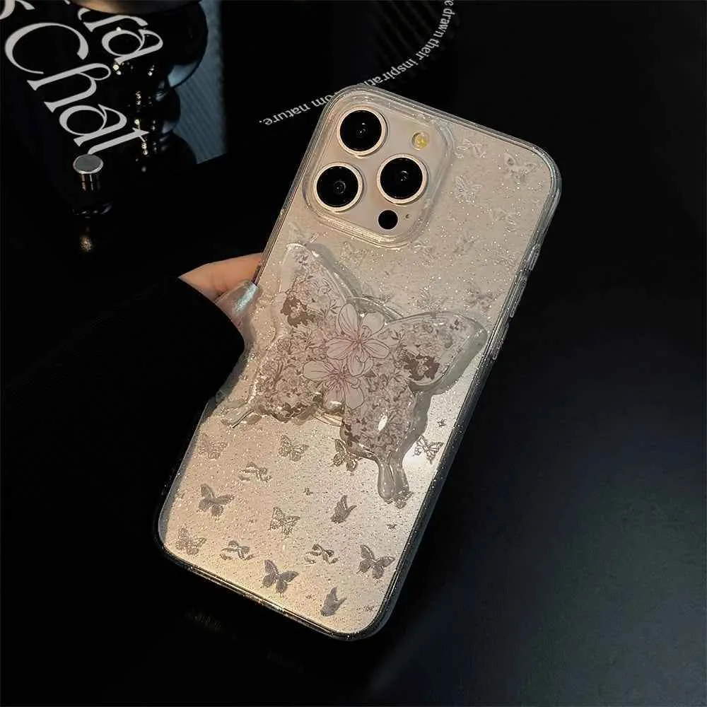 Cute Phone Cases for iPhone 15, 14, 13, 12 Pro Max, 14 Plus, and 11 - Clear Butterfly Holder - Bumper Cover - TSP351