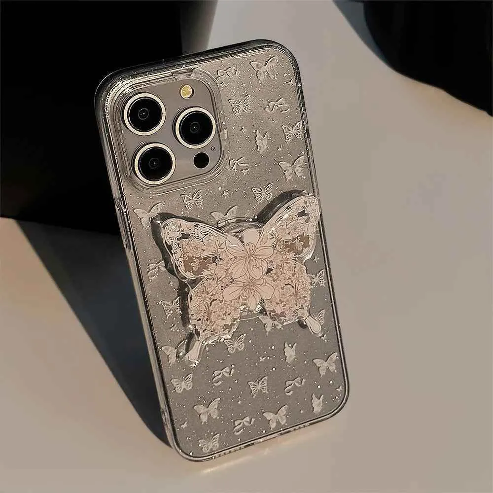 Cute Phone Cases for iPhone 15, 14, 13, 12 Pro Max, 14 Plus, and 11 - Clear Butterfly Holder - Bumper Cover - TSP351