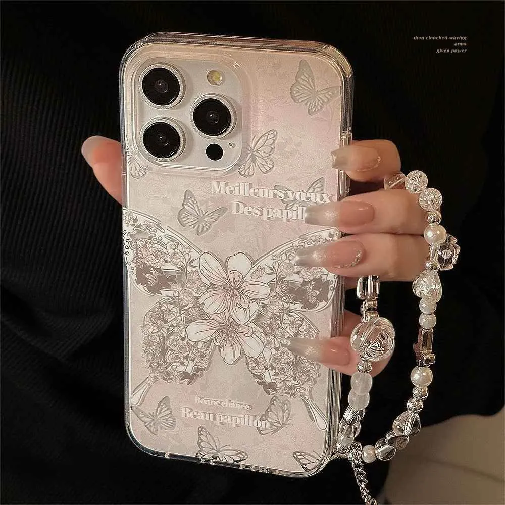 Cute Phone Cases for iPhone 15, 14, 13, and 12 Pro Max - Stylish Butterfly Flower Bracelet - Bumper Cover - TSP352