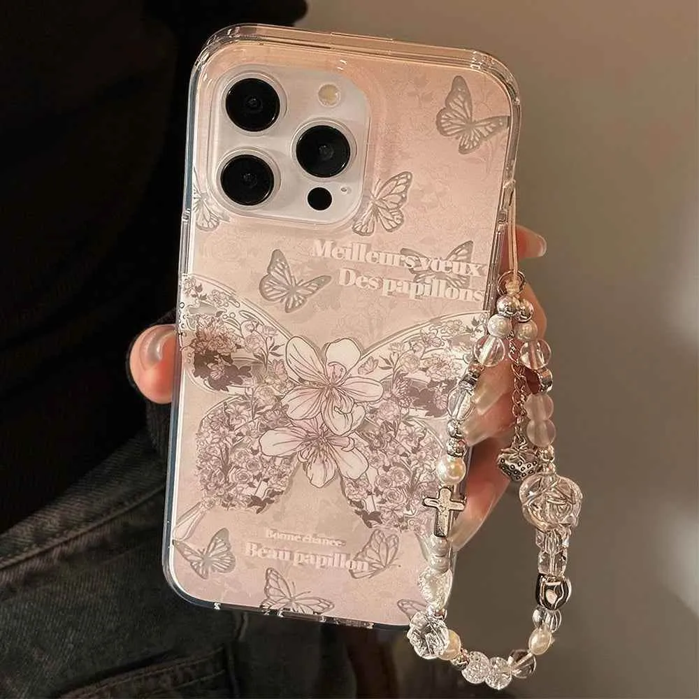 Cute Phone Cases for iPhone 15, 14, 13, and 12 Pro Max - Stylish Butterfly Flower Bracelet - Bumper Cover - TSP352