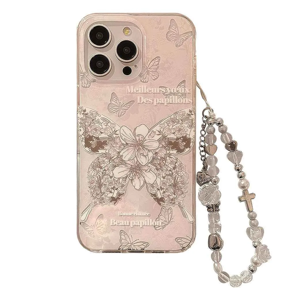 Cute Phone Cases for iPhone 15, 14, 13, and 12 Pro Max - Stylish Butterfly Flower Bracelet - Bumper Cover - TSP352