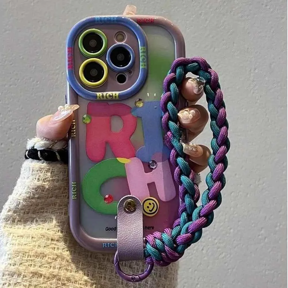 Cute Phone Cases for iPhone 16, 15, 14, 13, 12, and 11 Pro Max with Wrist Chain - Rich Contrast Color - TSP484