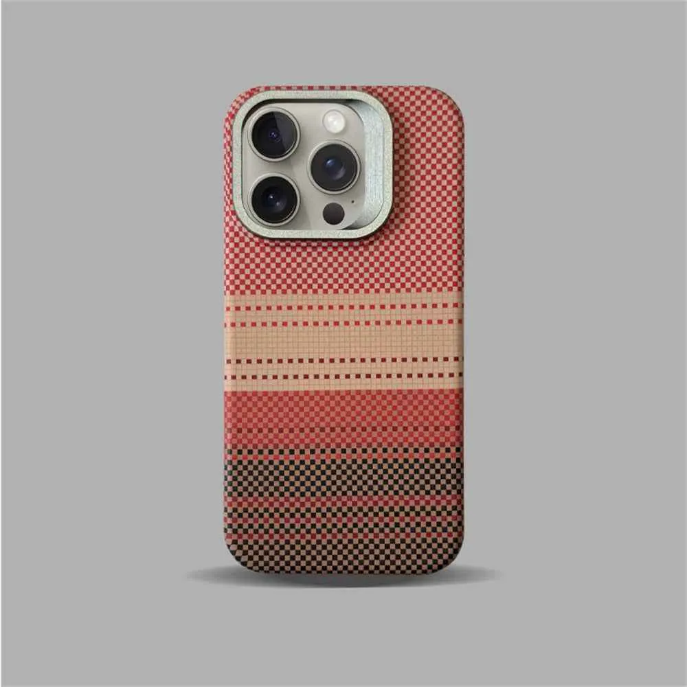 Cute Phone Cases For iPhone 16, 15, 14, and 13 Pro Max - Metal Holder, Silver Sand Carbon Fiber Pattern - TSP413