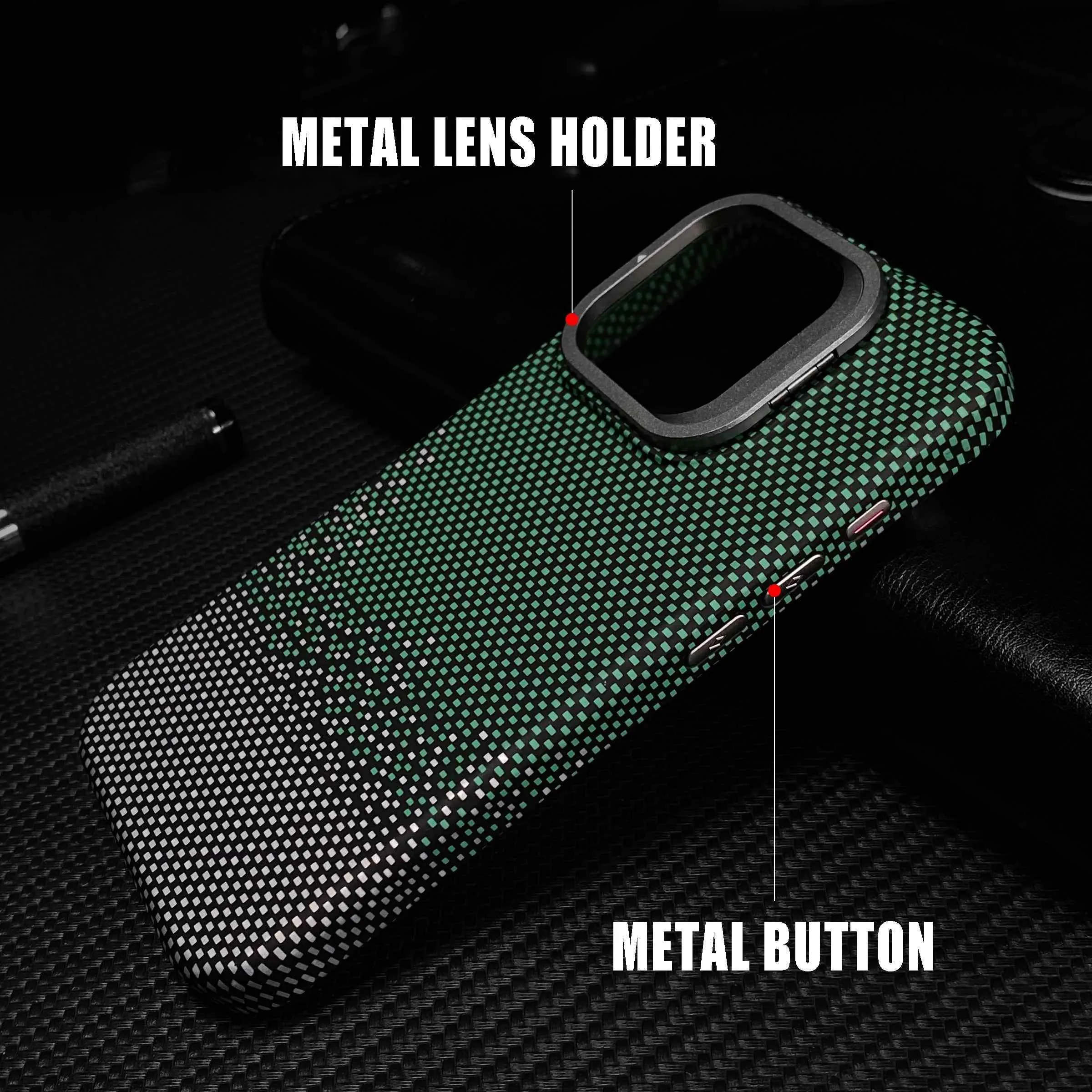 Cute Phone Cases For iPhone 16, 15, 14, and 13 Pro Max - Metal Holder, Silver Sand Carbon Fiber Pattern - TSP413