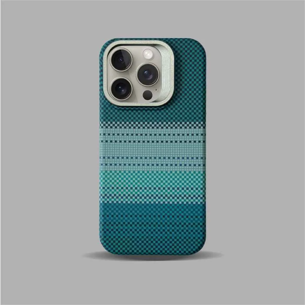 Cute Phone Cases For iPhone 16, 15, 14, and 13 Pro Max - Metal Holder, Silver Sand Carbon Fiber Pattern - TSP413