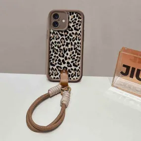 Cute Phone Cases For iPhone 7, 8, 8 Plus, X, XR, XS, XS Max, 11, 12, 13, 14, 15, and 16, Pro and Pro Max - Leopard Pattern with Wrist Strap - TSP474