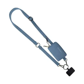 Denim Blue Clip & Go Brushed Vegan Leather Phone Lanyard - Rfid Pouch