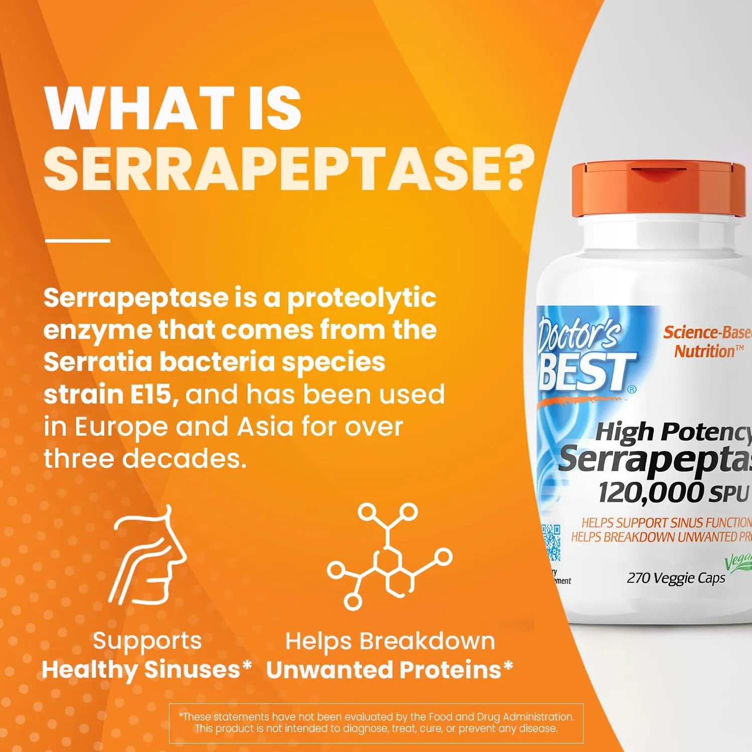 Doctor's Best High Potency Serrapeptase 120,000 SPU 270 Veggie Caps