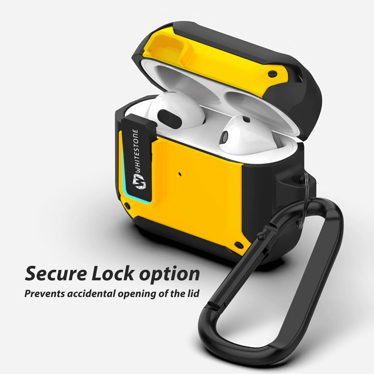 [Dome Case] Airpods 3 Rugged Lock Fullbody Protective Case with Carabiner Wireless Charging Supported (Black / Yellow)