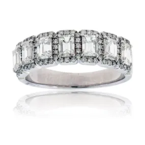 Emerald Cut Diamond & Diamond Halo Band