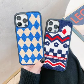 Fashion Cute Embroidery Diamonds Grids Phone Case For