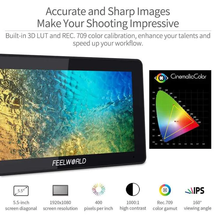 FEELWORLD F6 PLUS 5.5 Inch 3D LUT Touch Screen Camera Field Monitor HDMI FHD Support 4K Input Output