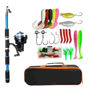 Fishing Pole Set Full Kits With Telescopic Fishing Rod And Spinning