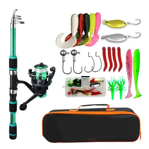 Fishing Pole Set Full Kits With Telescopic Fishing Rod And Spinning