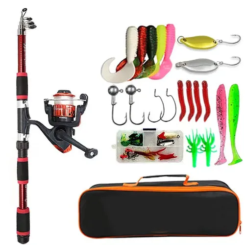 Fishing Pole Set Full Kits With Telescopic Fishing Rod And Spinning