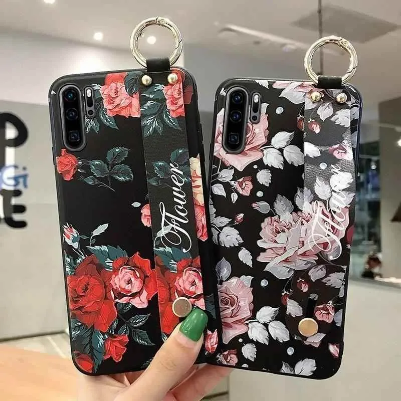 Flowers Black Cute Phone Cases For Huawei P20 Lite P30 P40 Pro Lite Mate 20 30 Pro Lite Nova 5t Honor 20 30 Pro