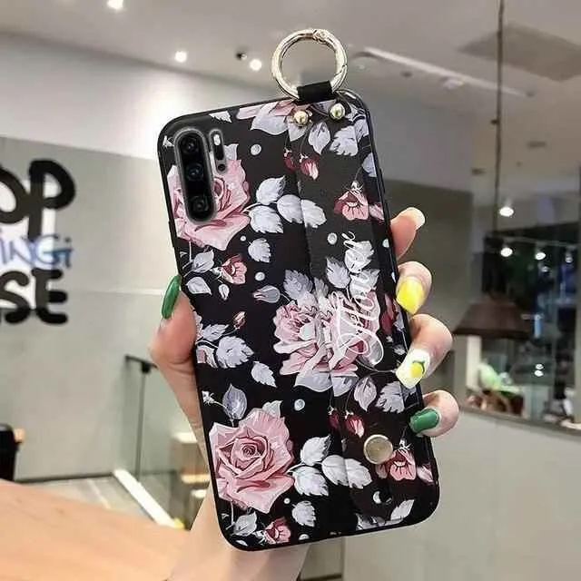 Flowers Black Cute Phone Cases For Huawei P20 Lite P30 P40 Pro Lite Mate 20 30 Pro Lite Nova 5t Honor 20 30 Pro